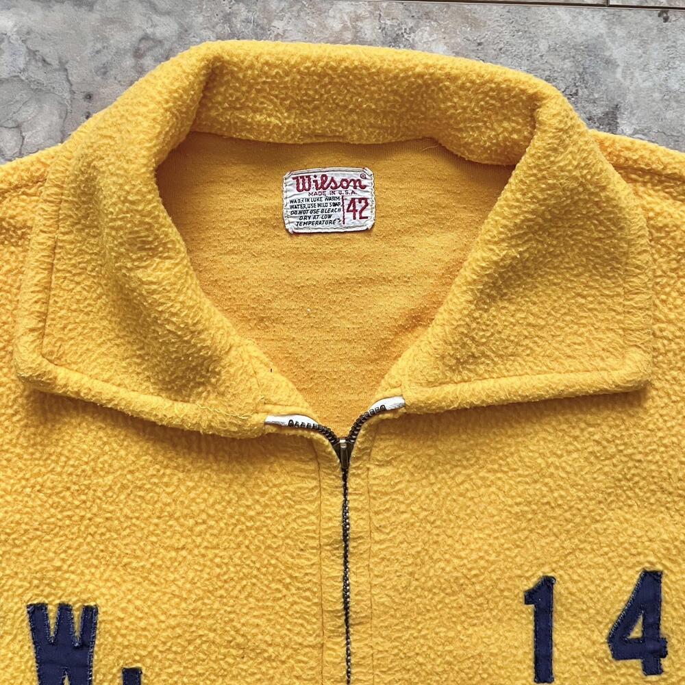 Vintage Wilson Fleece Full Zip Jacket Sz 42 Circa 60s-80s OWOSSO Swim - ZIP FLAW - Picture 4 of 15